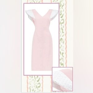 Dondolo/Boutique Brand/Pale Linen Pink Dress w/ Pale Green Swiss Dot Sleeve - M